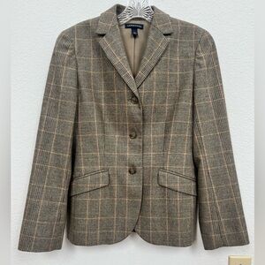 Lands' End Women's Tan and Brown Plaid Wool-Blend Blazer